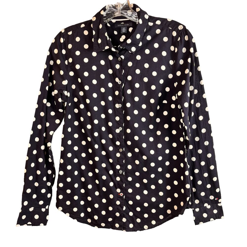Tommy Hilfiger Polka Dot Button Down Long Sleeve Shirt Blue Size Large